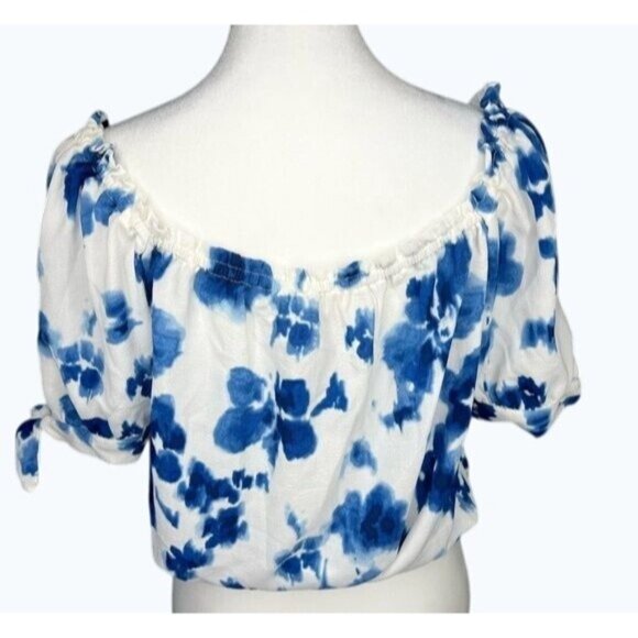 Michael Michael Kors Blue & White Floral Off-Shoulder Blouse Medium - Picture 2 of 11